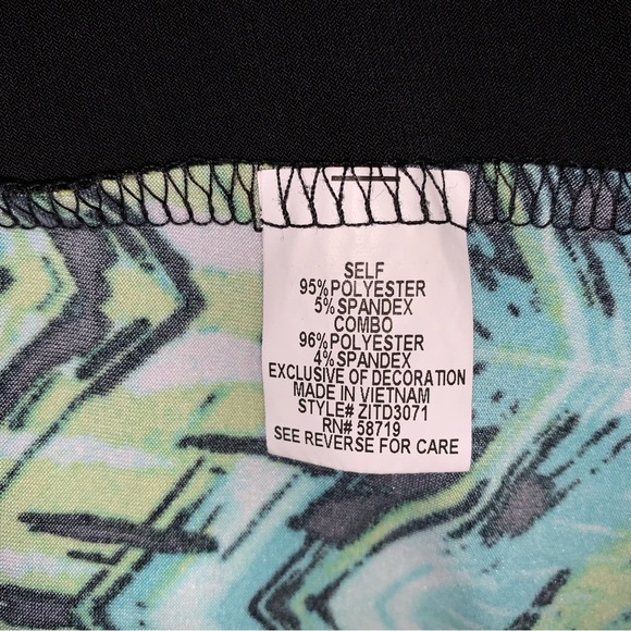 ๐ Blue Green Dress 1X XL Sheath Mini Geometric Pattern Black Sleeveless Summer - Picture 6 of 12